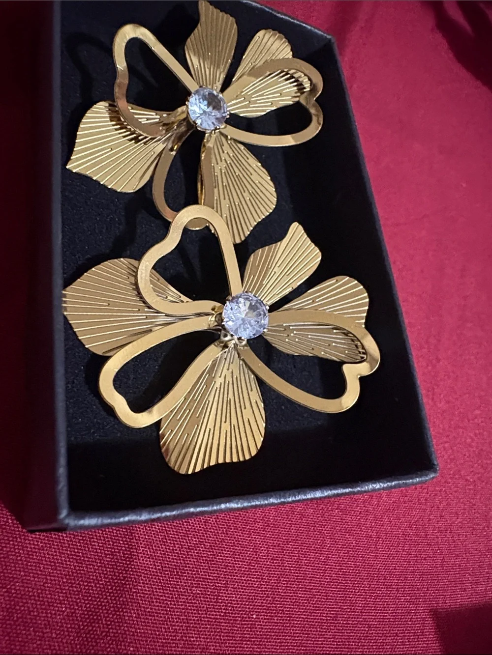 Gold Flower Brooch with Crystal Center - Women's Jewelry
